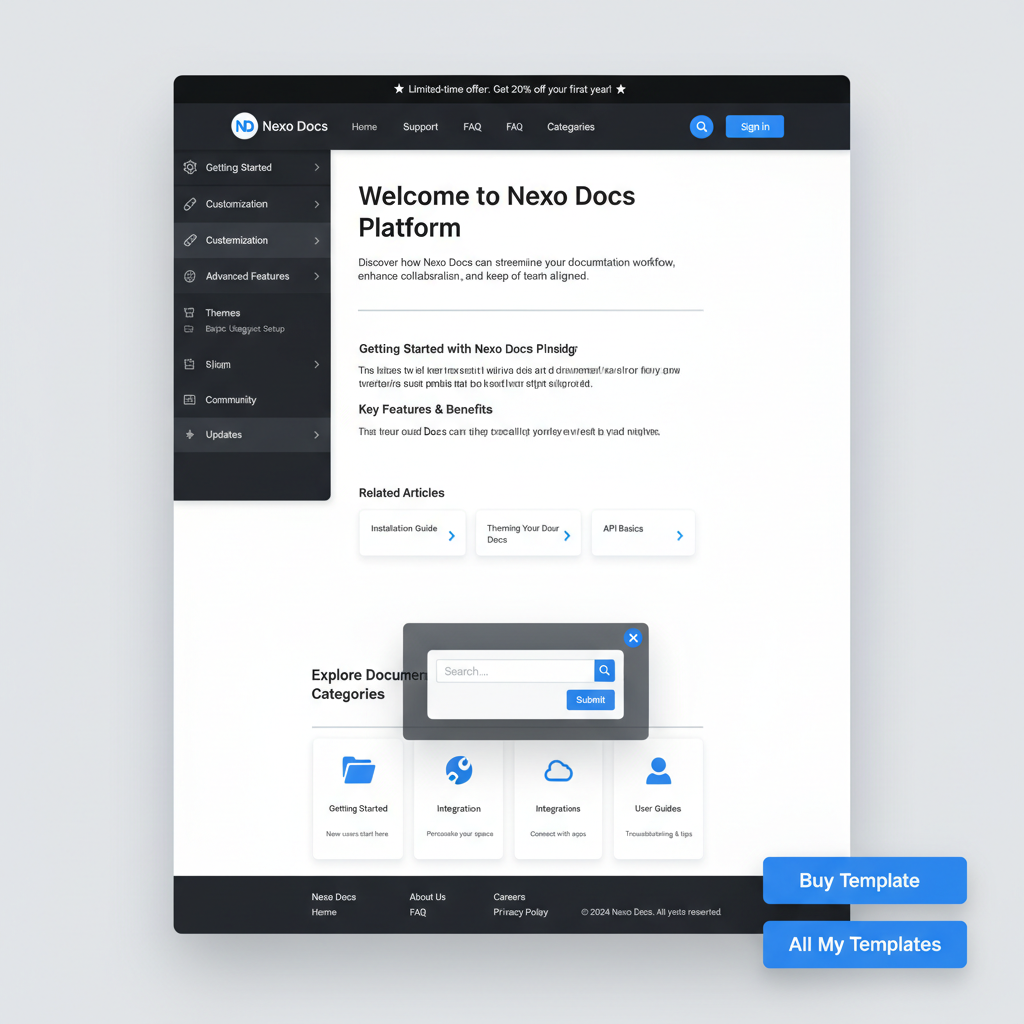 Nexo Docs — vista previa del theme